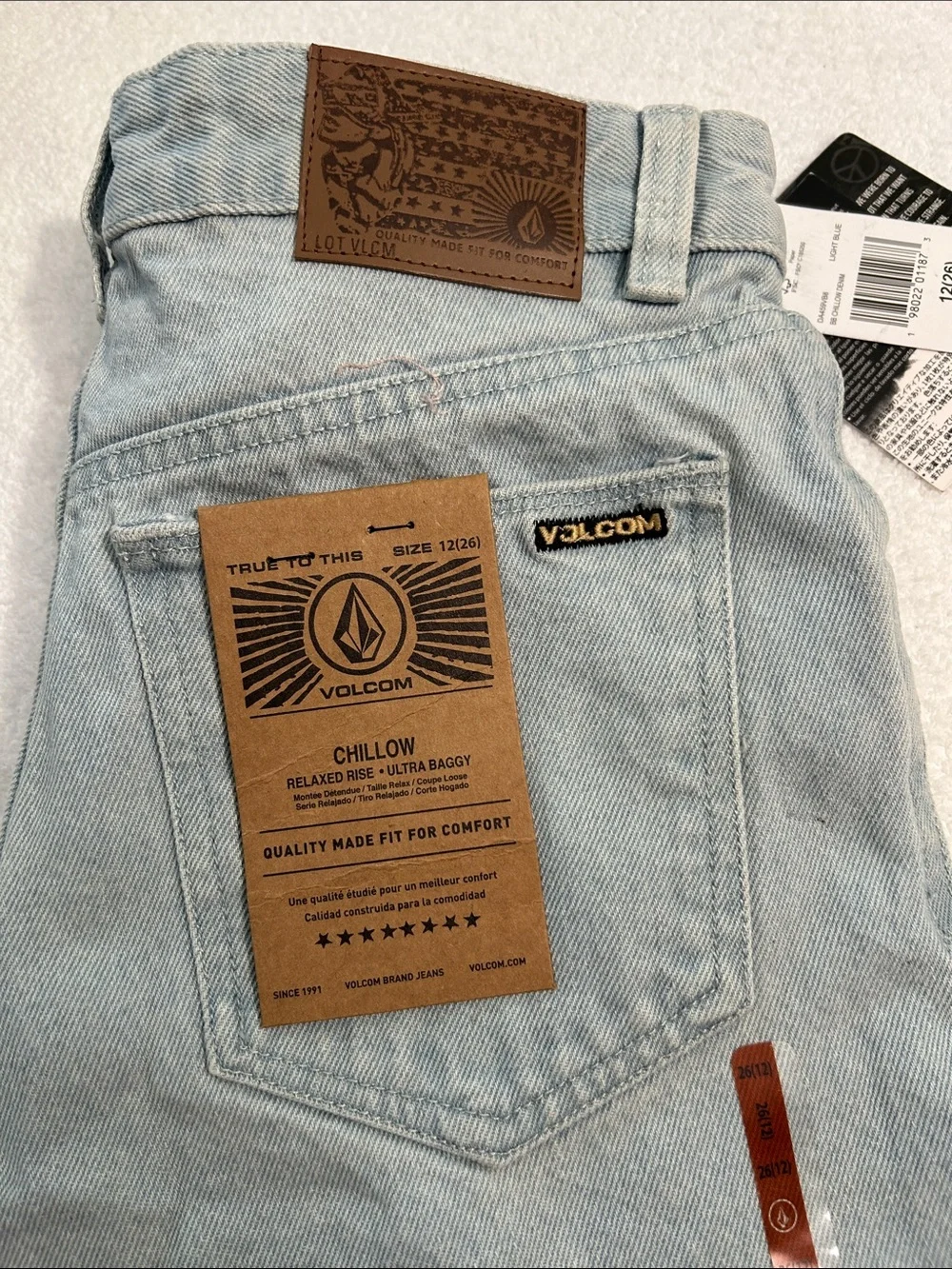 Volcom 12 (26) Jeans Big Boy Youth Chillow in Light Blue Loose Baggy Skater NWT